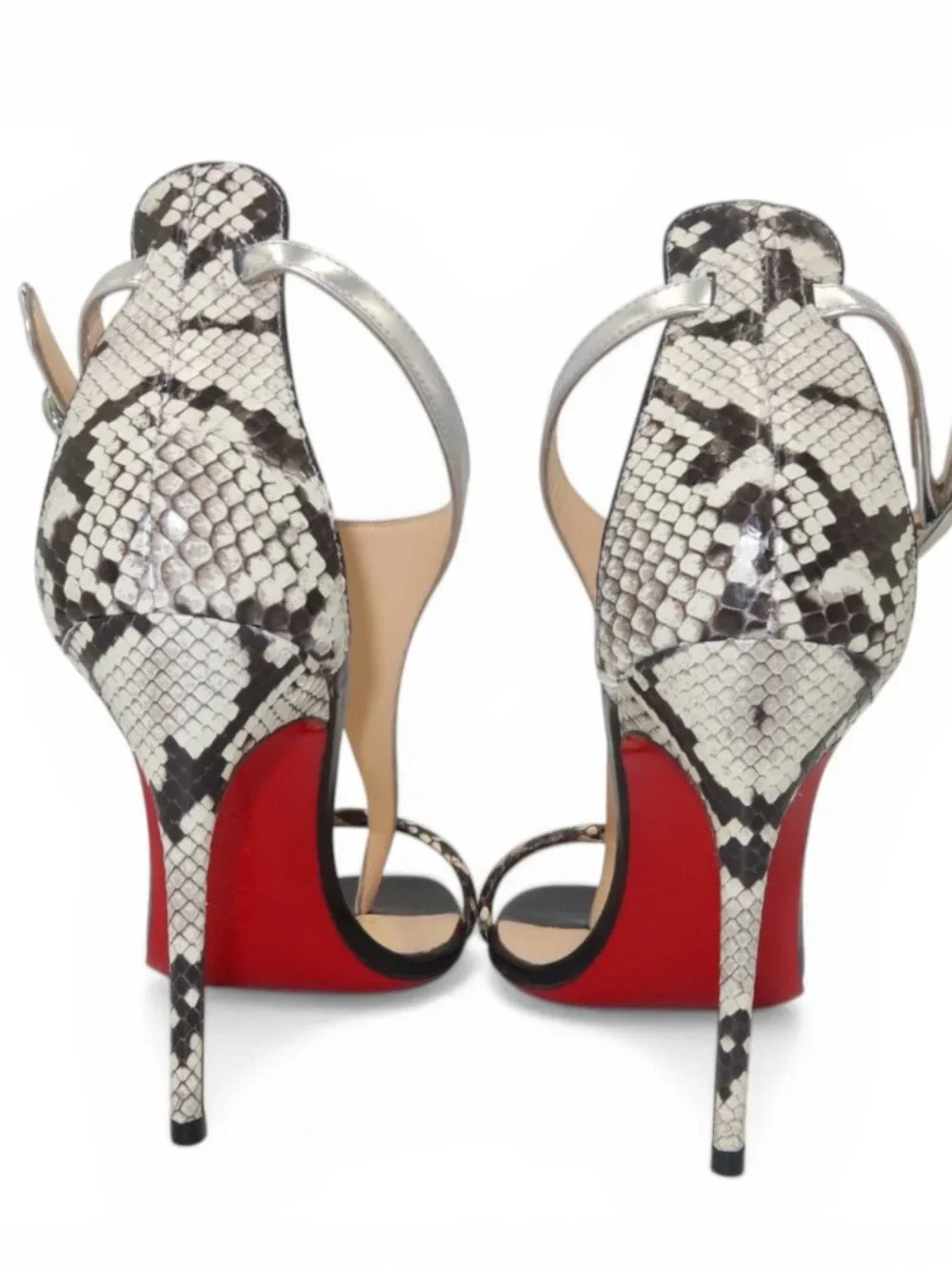 Christian Louboutin Athina Python T Strap Sandals Black Silver Size 37.5 - Picture 8 of 16